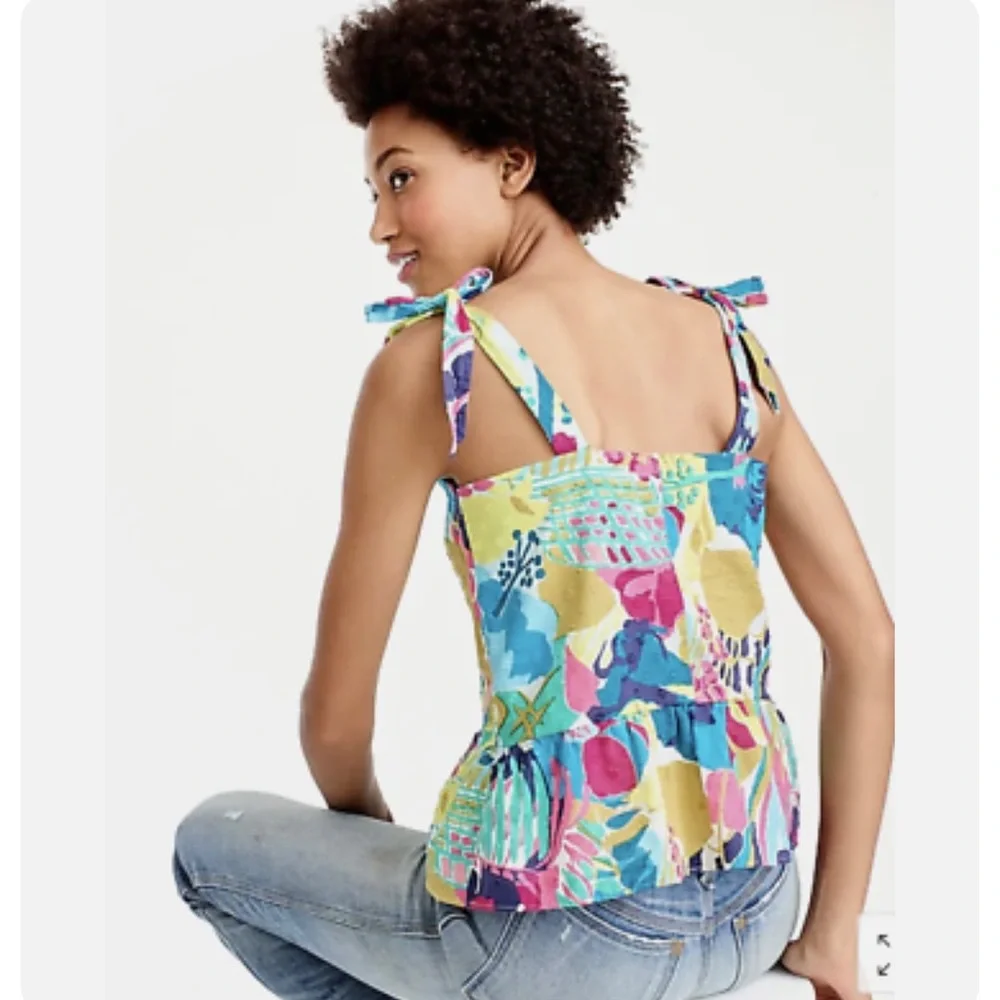J. Crew Peplum Tie Shoulder Floral Sleeveless Top